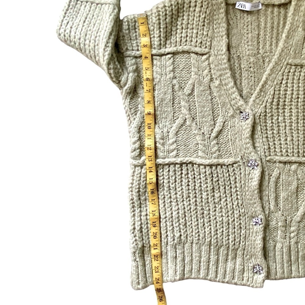 ZARA Cardigan Knit Sweater Jewel Buttons Long Sleeve Pistachio Green Women M - Picture 6 of 12